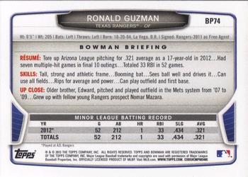 2013 Bowman - Prospects Purple #BP74 Ronald Guzman Back