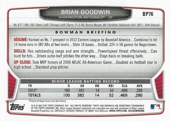 2013 Bowman - Prospects Purple #BP76 Brian Goodwin Back