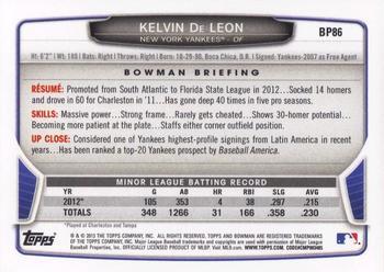 2013 Bowman - Prospects Purple #BP86 Kelvin DeLeon Back