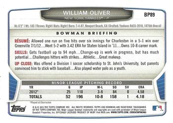 2013 Bowman - Prospects Purple #BP89 William Oliver Back