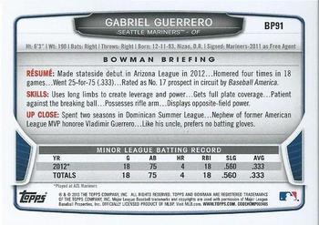 2013 Bowman - Prospects Purple #BP91 Gabriel Guerrero Back
