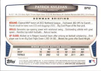 2013 Bowman - Prospects Purple #BP92 Patrick Kivlehan Back