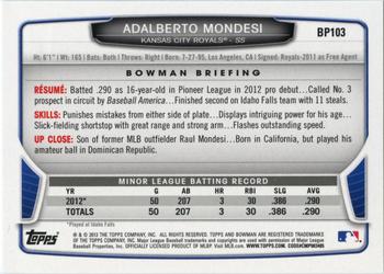 2013 Bowman - Prospects Purple #BP103 Adalberto Mondesi Back