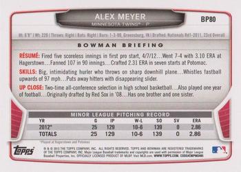 2013 Bowman - Prospects Purple #BP80 Alex Meyer Back