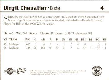 1997 Best Sarasota Red Sox #4 Virgil Chevalier Back