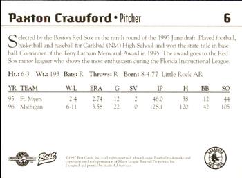 1997 Best Sarasota Red Sox #6 Paxton Crawford Back