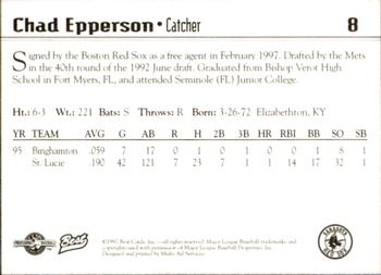 1997 Best Sarasota Red Sox #8 Chad Epperson Back