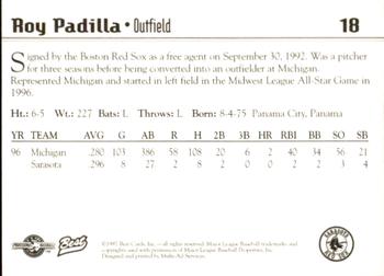 1997 Best Sarasota Red Sox #18 Roy Padilla Back
