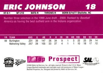 2000 Multi-Ad South Atlantic League Top Prospects #18 Eric Johnson Back