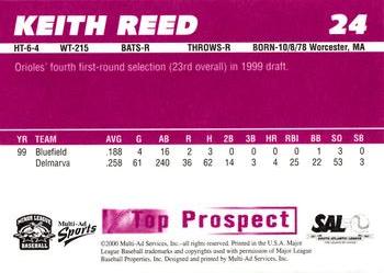 2000 Multi-Ad South Atlantic League Top Prospects #24 Keith Reed Back