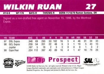 2000 Multi-Ad South Atlantic League Top Prospects #27 Wilkin Ruan Back