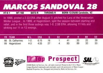 2000 Multi-Ad South Atlantic League Top Prospects #28 Marcos Sandoval Back