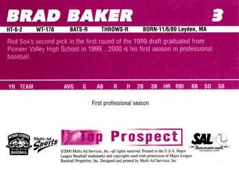 2000 Multi-Ad South Atlantic League Top Prospects #3 Brad Baker Back
