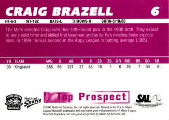 2000 Multi-Ad South Atlantic League Top Prospects #6 Craig Brazell Back