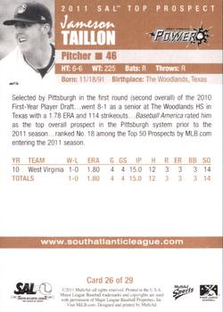 2011 MultiAd South Atlantic League Top Prospects #26 Jameson Taillon Back