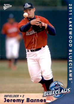 2011 MultiAd Lakewood BlueClaws #4 Jeremy Barnes Front