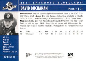 2011 MultiAd Lakewood BlueClaws #8 David Buchanan Back