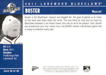 2011 MultiAd Lakewood BlueClaws #36 Buster Back