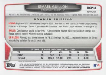 2013 Bowman - Chrome Prospects Blue Wave Refractors #BCP33 Ismael Guillon Back