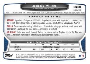 2013 Bowman - Chrome Prospects Blue Wave Refractors #BCP34 Jeremy Moore Back