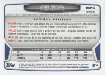2013 Bowman - Chrome Prospects Blue Wave Refractors #BCP36 Jose Peraza Back