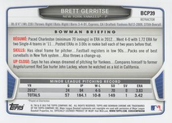 2013 Bowman - Chrome Prospects Blue Wave Refractors #BCP39 Brett Gerritse Back