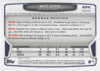 2013 Bowman - Chrome Prospects Blue Wave Refractors #BCP41 Matt Stites Back