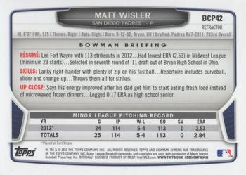 2013 Bowman - Chrome Prospects Blue Wave Refractors #BCP42 Matt Wisler Back