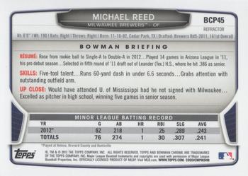 2013 Bowman - Chrome Prospects Blue Wave Refractors #BCP45 Michael Reed Back