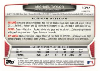 2013 Bowman - Chrome Prospects Blue Wave Refractors #BCP47 Michael Taylor Back