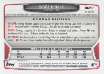 2013 Bowman - Chrome Prospects Blue Wave Refractors #BCP57 Wade Hinkle Back