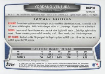 2013 Bowman - Chrome Prospects Blue Wave Refractors #BCP60 Yordano Ventura Back