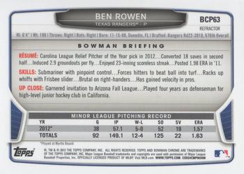 2013 Bowman - Chrome Prospects Blue Wave Refractors #BCP63 Ben Rowen Back