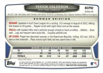 2013 Bowman - Chrome Prospects Blue Wave Refractors #BCP82 Yeicok Calderon Back