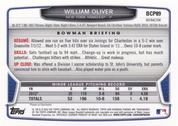 2013 Bowman - Chrome Prospects Blue Wave Refractors #BCP89 William Oliver Back
