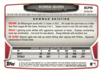 2013 Bowman - Chrome Prospects Blue Wave Refractors #BCP95 Roman Quinn Back
