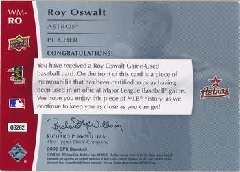 2008 SPx - Winning Materials Dual Limited Patch Team Initials #WM-RO Roy Oswalt Back