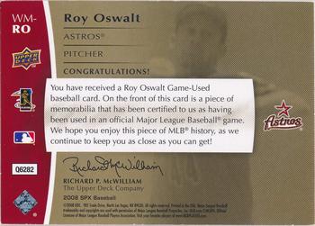 2008 SPx - Winning Materials Dual MLB 20 #WM-RO Roy Oswalt Back