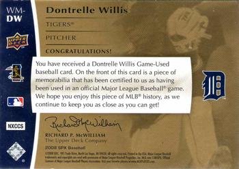 2008 SPx - Winning Materials Dual SPx #WM-DW Dontrelle Willis Back