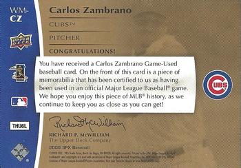 2008 SPx - Winning Materials Jersey Number 125 #WM-CZ Carlos Zambrano Back
