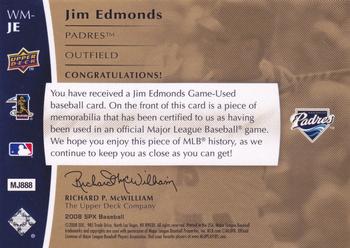 2008 SPx - Winning Materials Jersey Number 125 #WM-JE Jim Edmonds Back