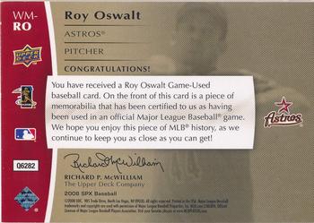 2008 SPx - Winning Materials Jersey Number 125 #WM-RO Roy Oswalt Back