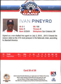 2013 Brandt South Atlantic League North Division All-Stars #20 Ivan Pineyro Back