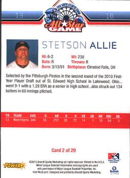 2013 Brandt South Atlantic League North Division All-Stars #2 Stetson Allie Back