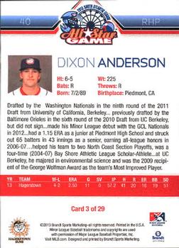 2013 Brandt South Atlantic League North Division All-Stars #3 Dixon Anderson Back