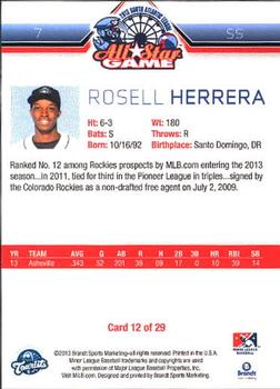 2013 Brandt South Atlantic League South Division All-Stars #12 Rosell Herrera Back