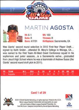 2013 Brandt South Atlantic League South Division All-Stars #1 Martin Agosta Back