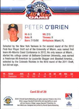 2013 Brandt South Atlantic League South Division All-Stars #20 Peter O'Brien Back