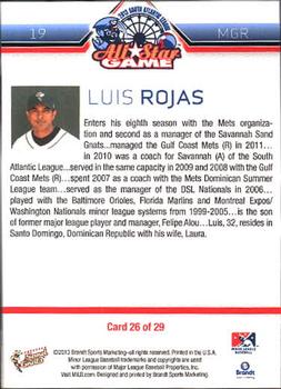 2013 Brandt South Atlantic League South Division All-Stars #26 Luis Rojas Back