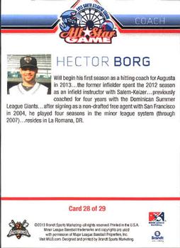 2013 Brandt South Atlantic League South Division All-Stars #28 Hector Borg Back